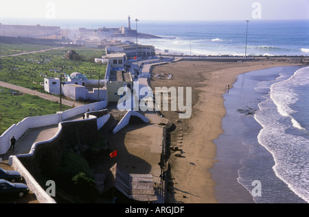 Panoramic view of the Rabat cemetery and Atlantic coast in background. View from the rooftops of