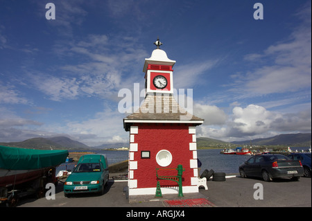 clock tower in the small knightstown harbour Valentia Island Iveragh Peninsula Ring of Kerry Stock Photo