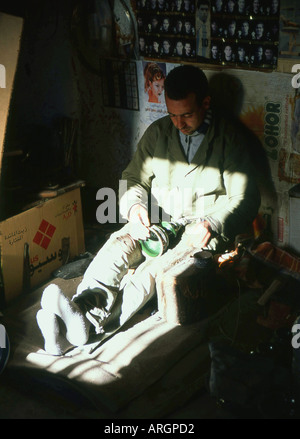 Man working Pottery Fes Fez Fès-Boulemane Northern Morocco Maghreb Maghrebian Berber Arab Arabic Moroccan North Africa Stock Photo