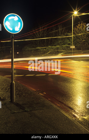 Night-time Light Trails at junction Stock Photo