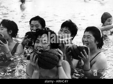 geography / travel, Japan, people, women, eating water melones, 1962, Stock Photo