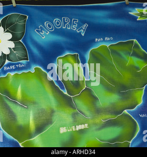 Map of Moorea Tahiti on Beach Towel Stock Photo