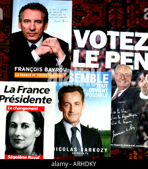 Leaflets for 4 top candidates in French Presidential election 2007 Stock Photo