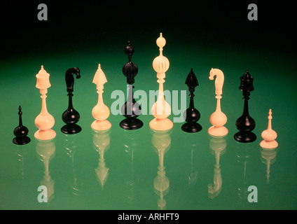 Beautiful intricate Italian Antique Ivory Chess Set Stock Photo