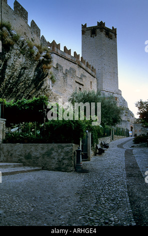 Cobbled street along Scaligero Castle, Malcesine, Lake Garda, Italy Stock Photo