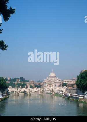 St Peter's Basilica and Ponte Sant Angelo from Ponte Umberto, River Tiber, Rome, Italy Stock Photo