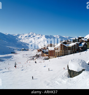 Slopes in the resort centre, Val Thorens, Three Valleys, Savoie, French Alps, France Stock Photo