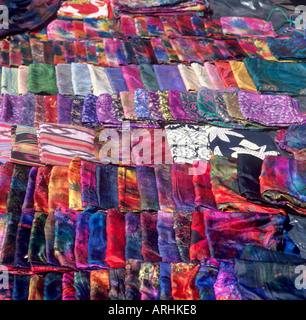 Brightly coloured cloth for sale at Mapusa Market, North Goa, Goa, India Stock Photo