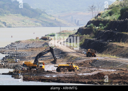 Construction on the Panama Canal at the Galliard Cut. Stock Photo