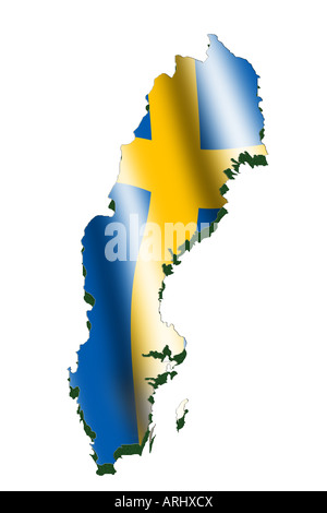 Outline map and flag of Sweden Stock Photo