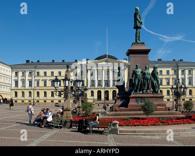 Zar Alexander II senate place in Helsinki with a statue of Tsar Alexander the second Stock Photo