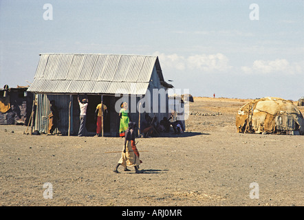 A corrugated iron shop or DUKA in the village of Kargi in northern Kenya East Africa Stock Photo