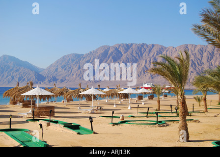 Hilton Nuweiba Coral Resort Hotel beach, Nuweiba, Sinai Peninsula, Republic of Egypt Stock Photo