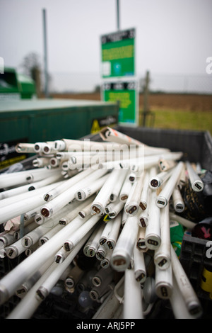 Fluorescent tubes at a recycling centre, UK Stock Photo