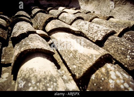 Close Up of a Typical Clay Tile Roof in Spain Stock Photo