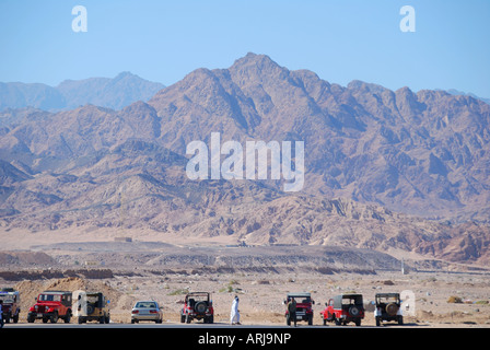 View of mountains and desert landscape, Dahab, Sinai Peninsula, Republic of Egypt Stock Photo