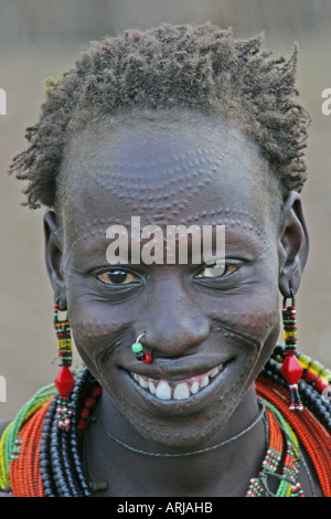 Toposa woman with decoration scars, Sudan Stock Photo