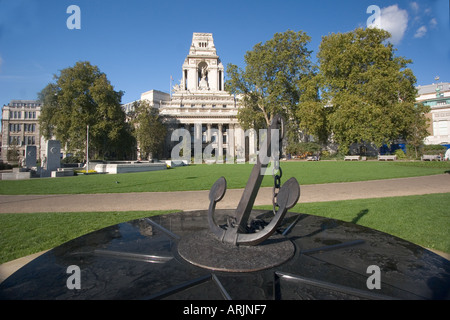 Falklands Merchant Navy war Memorial in front of Trinity House, former Port of London Authority building, Tower Hill City of Lon Stock Photo