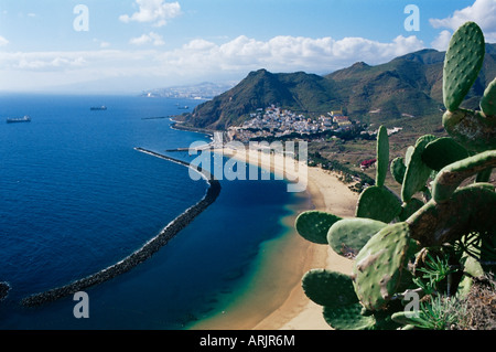 Aerial view of Playa de las Teresitas, Santa Cruz de Tenerife, Tenerife, Canary Islands, Spain, Atlantic, Europe Stock Photo