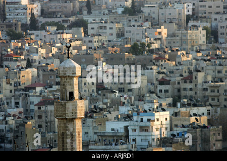 JOR, Jordan, Amman: Houses in the old Downtown district, mosque. Stock Photo