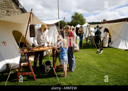 Rosa Mundi medieval re enactors at the Ryedale Folk Museum Hutton le Hole North Yorkshire Moors National Park Stock Photo