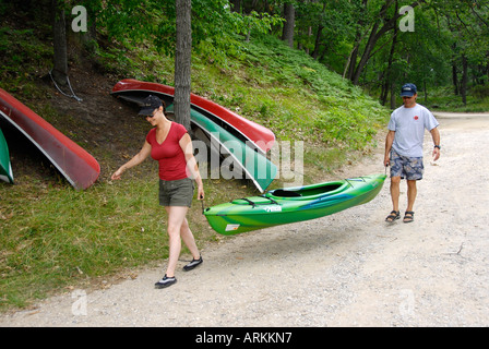 Canoeing on the Au Sable River at the Rifle River Recreational Area near Mio Michigan MI Stock Photo