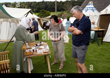 Rosa Mundi medieval re enactors at the Ryedale Folk Museum Hutton le Hole North Yorkshire Moors National Park Stock Photo