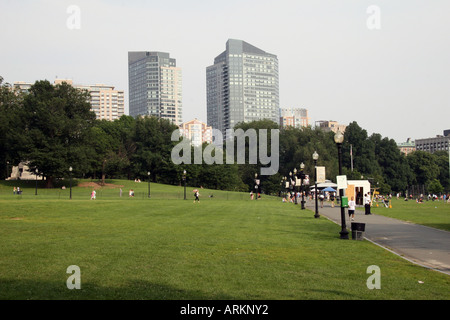 Boston Common and the city skyline, Boston, Massachusetts, MA, USA. Stock Photo