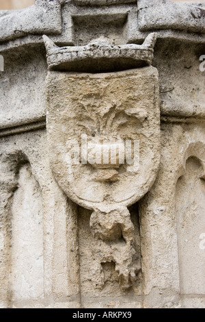 Ancient stone carving eroded by weather and acid rain Burgos cathedral Northern Spain Stock Photo