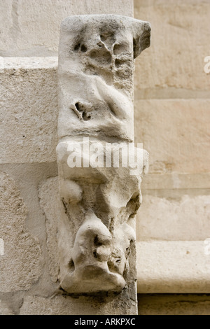 Ancient stone carving eroded by weather and acid rain Burgos cathedral Northern Spain Stock Photo