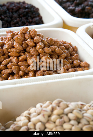 Close-up of  Fruit and Nut Stall at San Fernando market, Gran Canaria Stock Photo