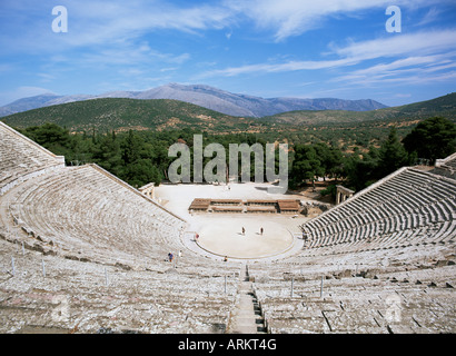 Ancient Greek theatre, Epidaurus, UNESCO World Heritage Site, Peloponnese, Greece, Europe Stock Photo