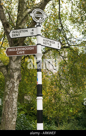 British signpost in Clapham on Pennine cycleway route North Yorkshire England UK Stock Photo