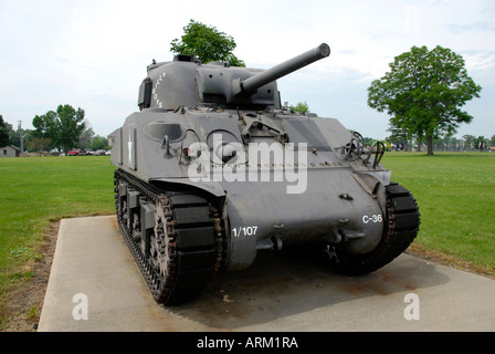 Mark I Sherman world war two military army tank located on the grounds of the Veterans Memorial Hospital at Sandusky Ohio OH Stock Photo