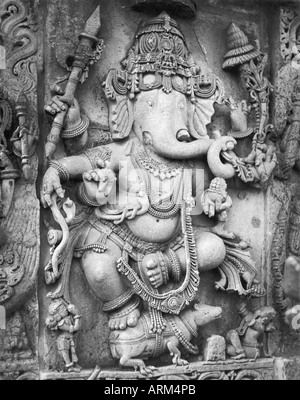 Lord Ganesha stone sculpture at Helebid temple Mysore Karnataka India Asia 1940s Stock Photo