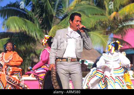 Mexican Mariachi Singer with Band Performing Costa Maya Mexico Stock Photo