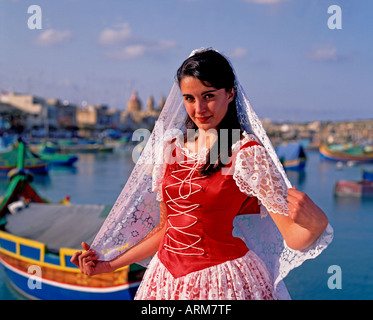 Woman in National Dress Malta Stock Photo