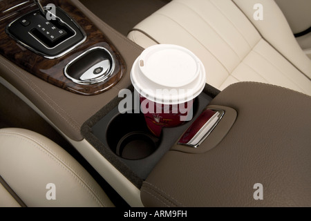 2008 Jaguar S-TYPE 3 in Blue - Cup Holder with Prop Stock Photo