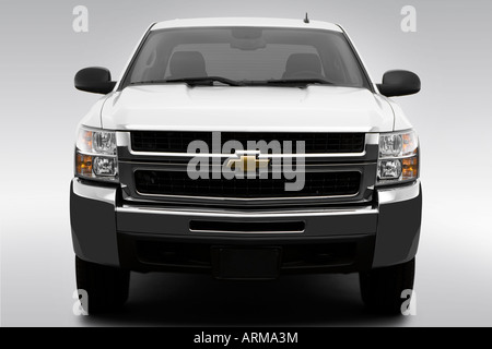 2008 Chevrolet Silverado 3500 LT in White - Low/Wide Front Stock Photo