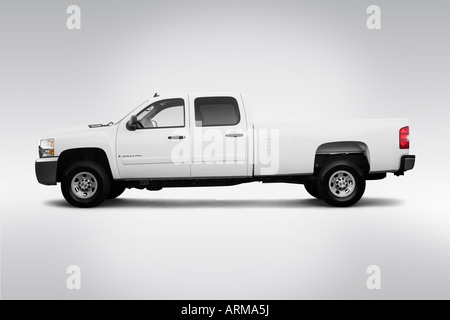 2008 Chevrolet Silverado 3500 LT in White - Drivers Side Profile Stock Photo