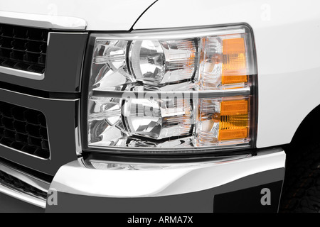 2008 Chevrolet Silverado 3500 LT in White - Headlight Stock Photo