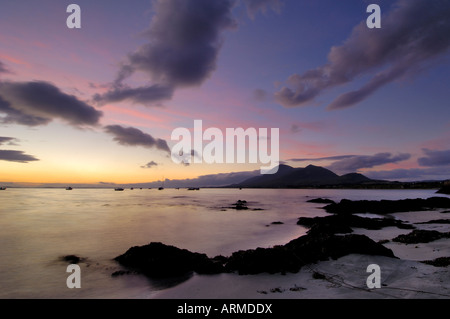 Dawn over Clew Bay and Croagh Patrick mountain, from Old Head, County Mayo, Connacht, Republic of Ireland (Eire), Europe Stock Photo