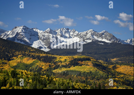 Sneffels Range with fall colors, near Ouray, Colorado, United States of America, North America Stock Photo