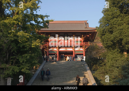 Stairway leading to the Main Hall of Tsurugaoka Hachimangu Shrine in Kamakura, Kanagawa Prefecture, Japan Stock Photo