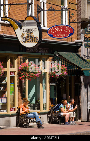 Shops along rue St Jean, Quebec City, Quebec, Canada. Stock Photo