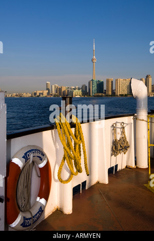 View of skyline from Toronto Islands ferry on Lake Ontario, Toronto, Ontario, Canada. Stock Photo