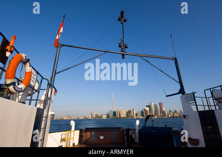 View of skyline from Toronto Islands ferry on Lake Ontario, Toronto, Ontario, Canada. Stock Photo