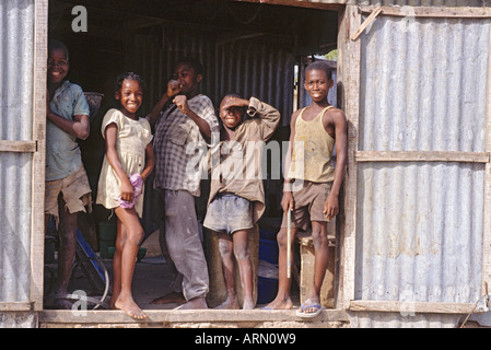 Bondoukou, Ivory Coast, Cote d'Ivoire, West Africa. Children in Doorway. Stock Photo