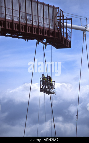 Engineers doing maintainance repair work on the first Severn Bridge that links England and Wales Stock Photo