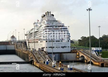 The Coral Princess going through the Panama Canal. Stock Photo